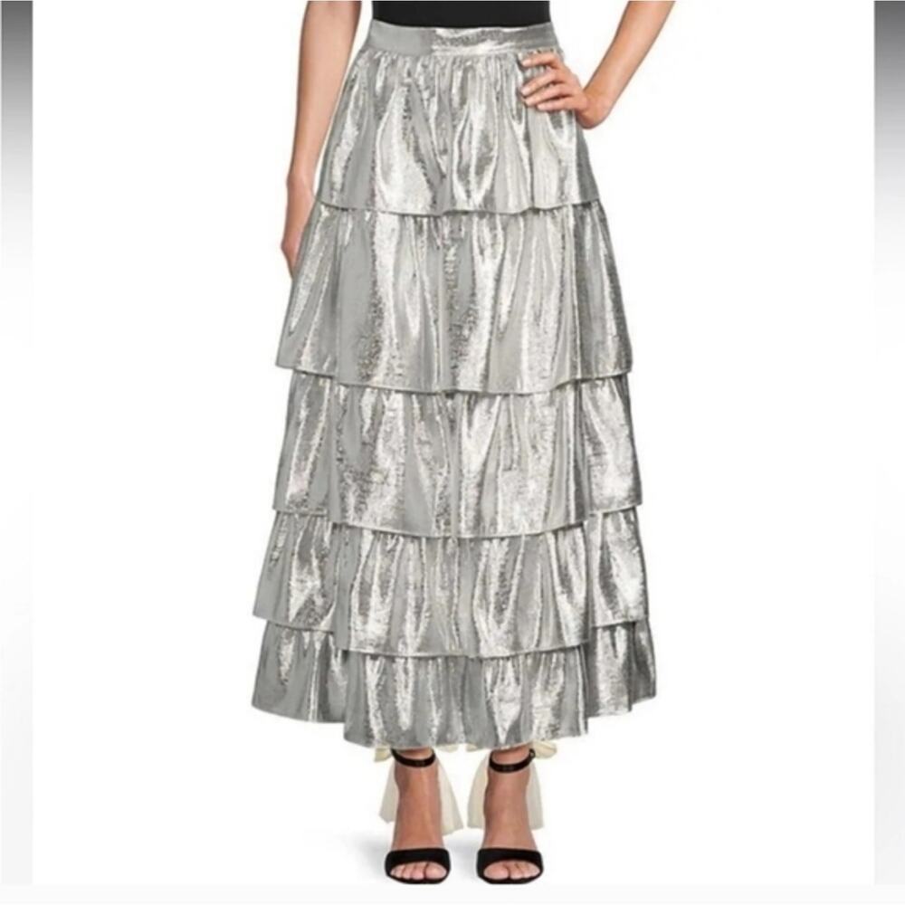 NWT Antonio Melani x Born on Fifth Aurelia Metallic Tiered Ruffle Skirt - Picture 2 of 10